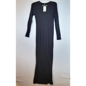 Enza Costa Womens Cashmere Side Slit Maxi Dress Size Medium Black Bodycon Comfy